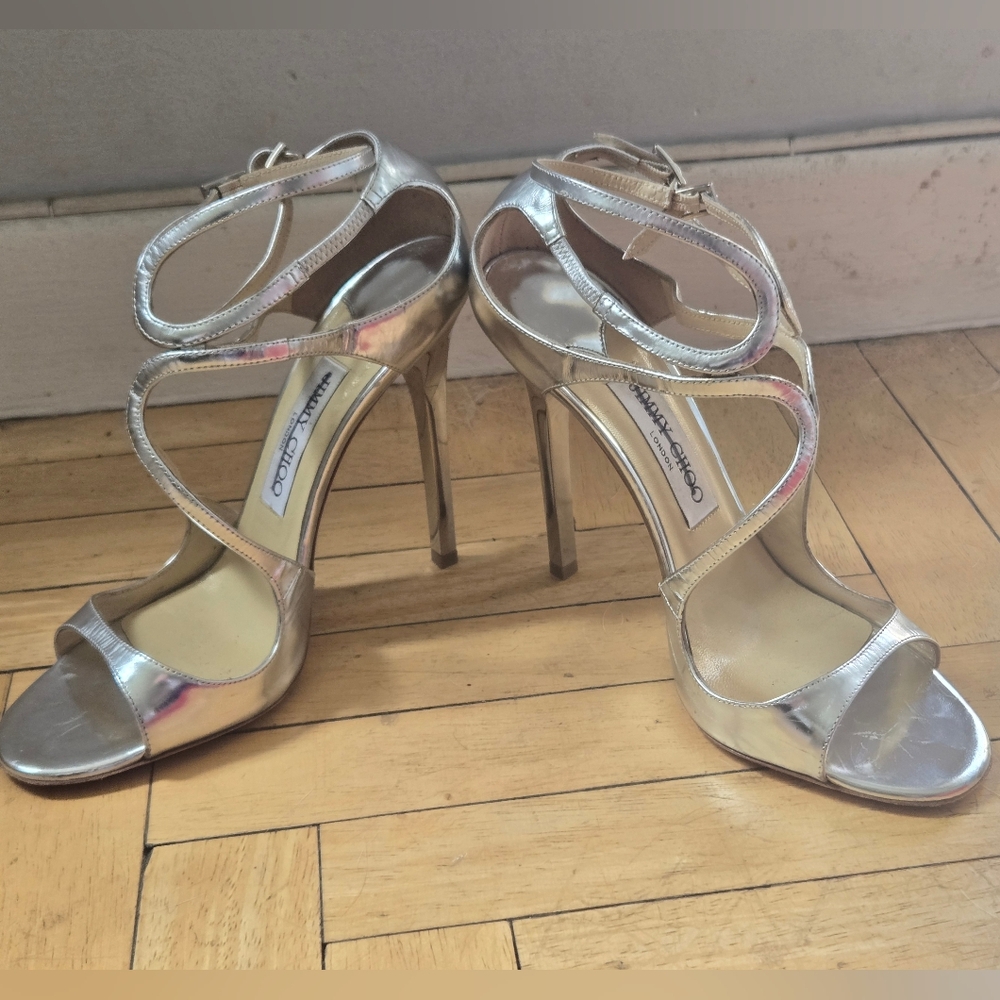 Jimmy Choo Lang Silver Strappy Heels 38